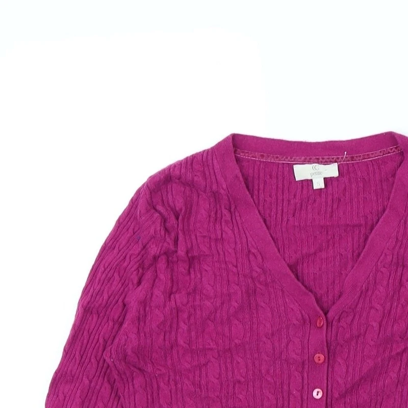 Country Casuals Womens Purple V-Neck Acrylic Blend Cardigan Size S - Image 3 of 4
