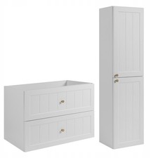 SET Mobili Bagno GUSTO Mobile Sottolavabo 80 cm + Armadio Colonna Vintage BIANCO