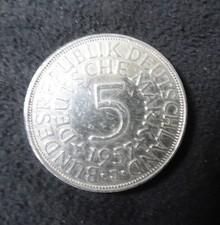 Silbermünzen 5 Mark BRD 1957 J Heiermänner vz