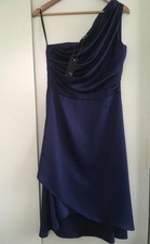 TFNC Navy One Shoulder Satin Dress, Size UK 12
