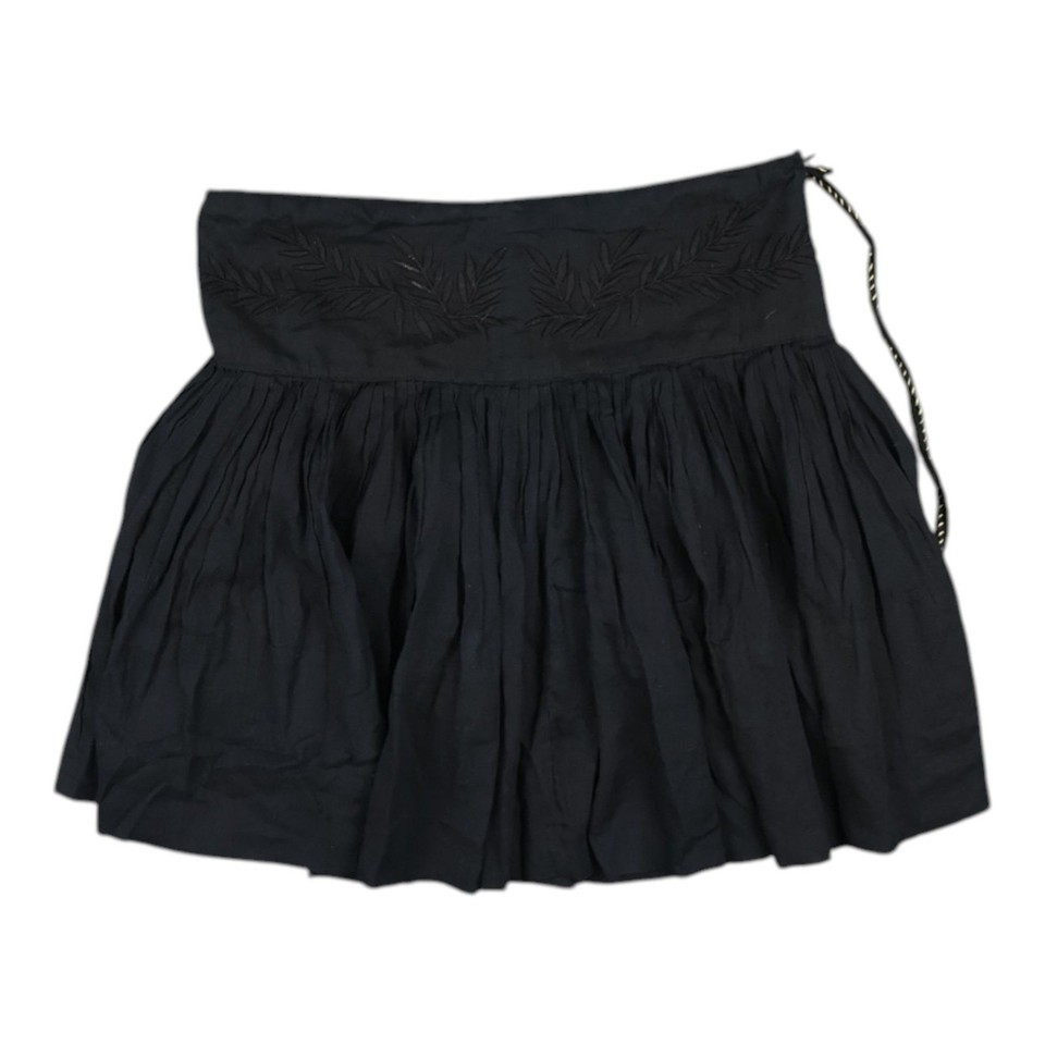 Flannel Skirt Womens 0 Black High Waist Mini Embroidered Pleated Linen Size 0