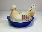 Fenton Art Glass ~ Hen / Chicken on Nest / Basket ~ Hand Painted by Kim Anderson