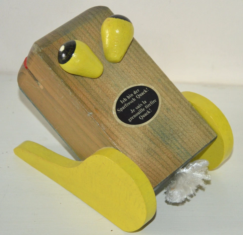 Ancienne tirelire originale en bois grenouille Quack artisanale vintage 50 60's - Photo 2/4
