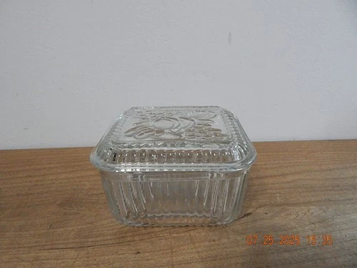 Federal Glass Refrigerator Dish Vegetables Ribbed Square Clear Vintage 5”