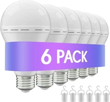 6 Pack Rechargeable Emergency Light Bulbs, Battery Powered LED Light Bulb 3000K