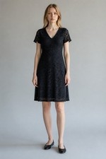 Vintage Nina Piccalino Dress Size 9 Black Lace Beaded Sheath Cocktail Party