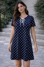 WOMEN'S TOMMY HILFIGER NAVY BLUE WHITE POLKA DOT SHORT SLEEVE POLO DRESS  S