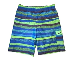 Nike Swim Boy Size 13-15 XL Board Shorts Breaker Volley Lined Stripe Green Blue