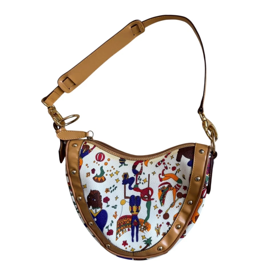 Bolso de Hombro Cartera Piero Guidi Magic Circus Media Luna en Blanco USADO Buen Estado Foto 2 de 4