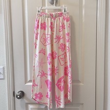 Zara Girls Pink Tropical Wide Leg Pants Floral Hawaiian Palm Trees Size 10 NWT