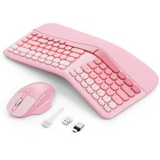 Ergonomic Wireless Mechanical Gaming Keyboard Mouse Set Pink For Office