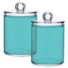 2 Pack Qtip Holder Dispenser Apothecary Jars with Lids Plastic Acrylic Bathro...