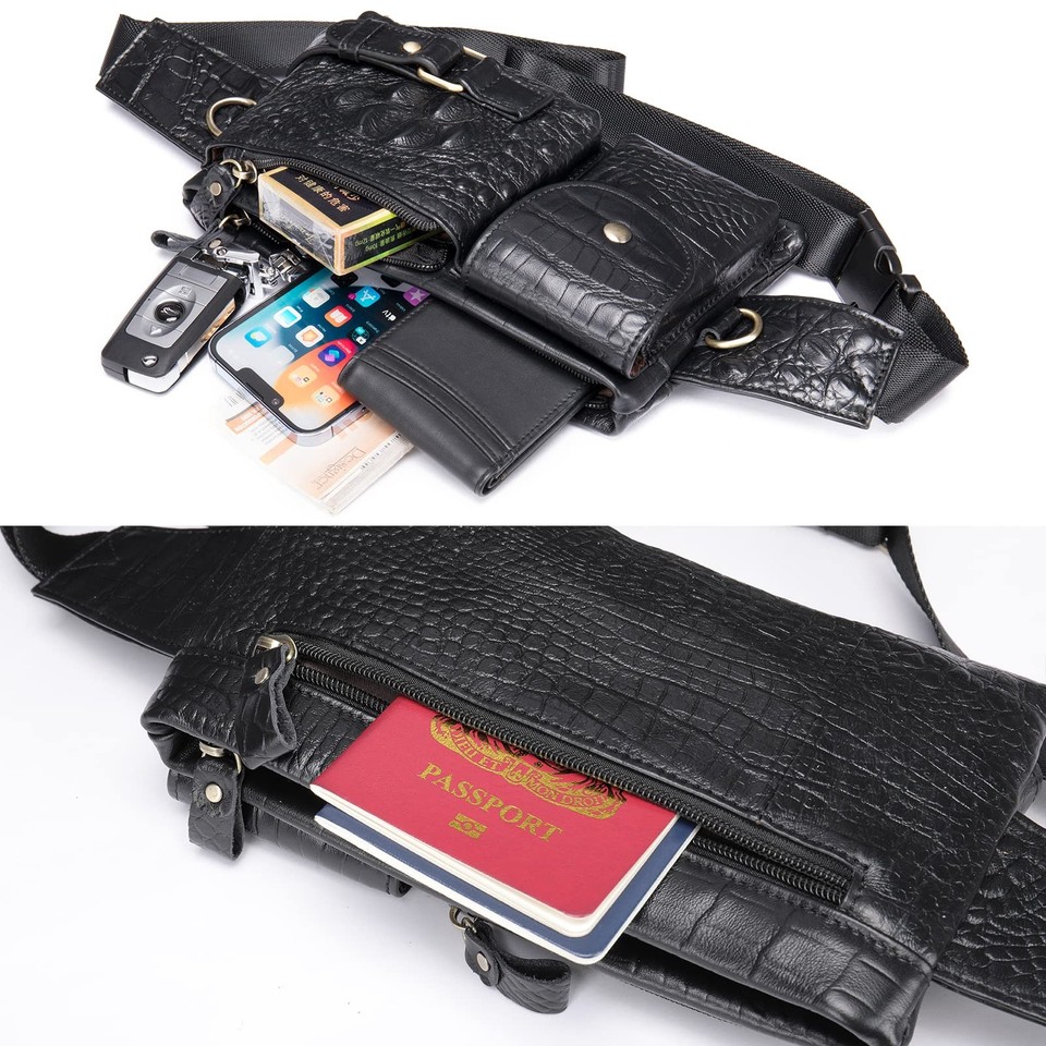 Leather Waist Bags For Men 2026.Mens Fanny Pack Rugged Genuine Leather Waist Bags for Men Bumbag Waist ...