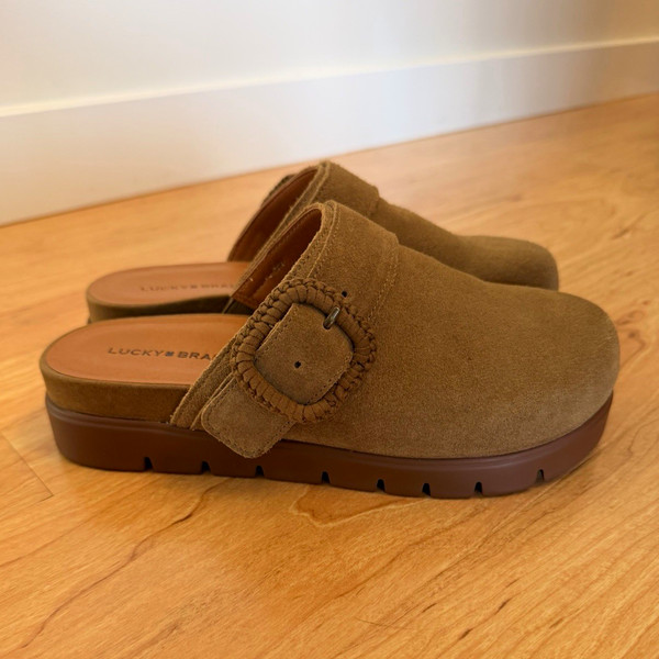 Lucky Brand Sachie Brown Leather Buckle Mule Clogs Women's 6.5 M EU 37