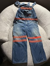 Dickies Bib Overalls Mens 50x30 Blue Denim Reflective Hi-Vis Workwear VB501NB