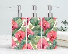 Anthuriums Stainless Steel Soap Dispenser Floral Kitchen Bath 18oz Rust