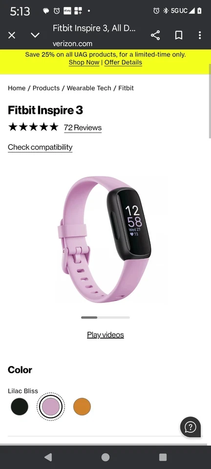 Fitbit Charge 3 Fitness Activity Tracker Heart Rate Monitor Smartwatch S&L Sizes - Image 2 of 2