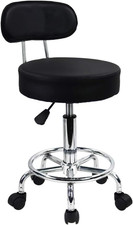 Kktoner Pu Leather Rolling Stool Mid-back With Footrest Height Adjustable Office