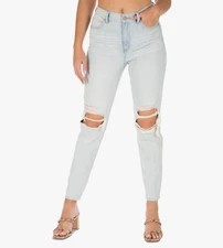 Rewash Mom Jeans – Distressed Light Wash, Ripped Knees, High Rise, Size 11/30,