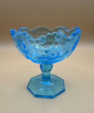 Vajilla elegante antigua ornamentada plato de nuez de caramelo de vidrio azul Art Deco de colección