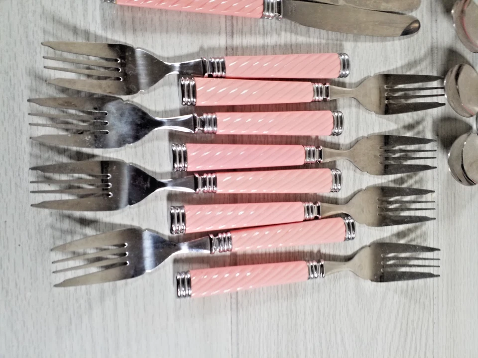 Talheres de aço inoxidável trançado rosa Mikasa Japão 40 peças (serviço para 8) talheres - Imagem 3 de 4