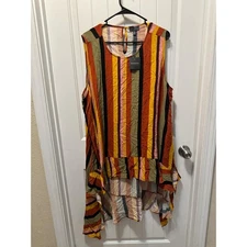 Madison Curvy Plus Multi Stripe Hi Low Ruffle Sleeveless Top Womens 3X XXX NWT