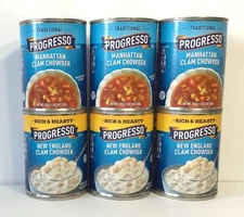 6 CANS Progresso Clam Chowder Soup Sampler 19 oz Can FREE SHIPPING!