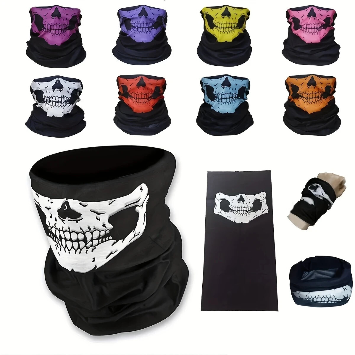 Mascarilla facial calavera. Bufanda cuello pasamontañas motociclista ajuste elástico sin costuras
