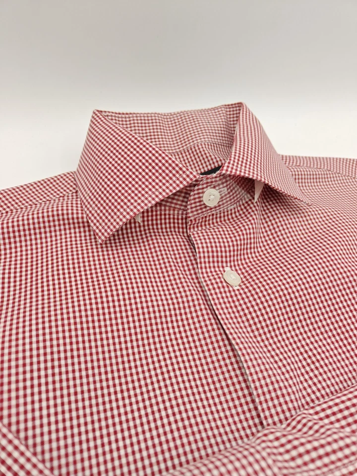 🇺🇲 New Bloomingdale's Mens Non Iron Single Needle Shirt S 14.5x33 Red Gingham - Image 4 of 4