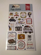 Crafts EP Puffy Stickers Scenic Route Vintage Bus Bug Camera Luggage Plane Globe