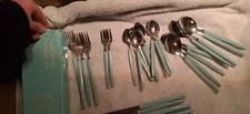 Fameware "Dinnerware" Dinner Cutlery Teal Set Forks, Spoons, Knives