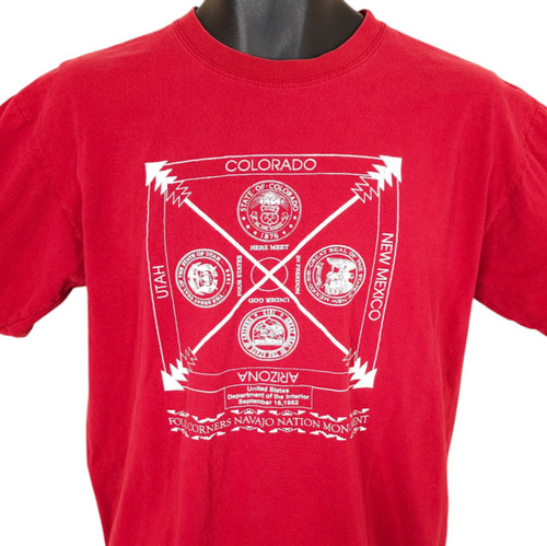 Vintage Four Corners T Shirt Mens Size Medium Red Y2K Navajo Nation Monument