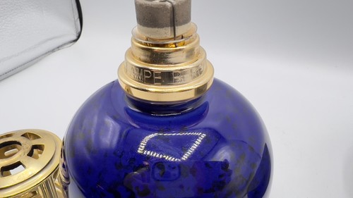 Lampada bruciatore catalitico Lamp Berger stoppino blu cobalto leopardo vetro oro maculato - Foto 6 di 7