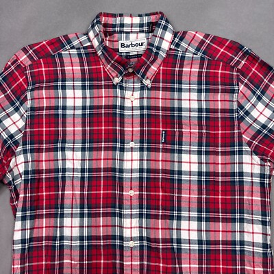 Barbour Shirt Mens Medium Red Tartan Plaid Commute Office Dress Tailored  Fit