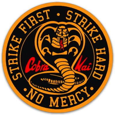 Cobra Kai, Strike First, Strike Hard, No Mercy, Vinyl 3'' Die Cut Sticker