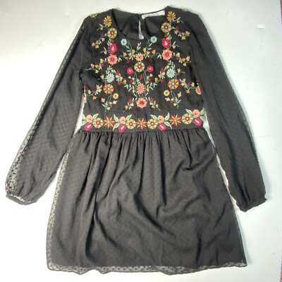 Zara Black Embroidered Sheer Mesh Mini Dress Sz XS | eBay