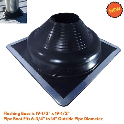 Round Base Pipe Flashing Roof Jack Pipe Boot for OD Pipe Sizes 6-3/4'' - 14'' NEW