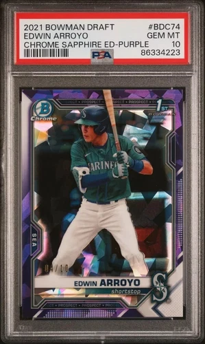 2021 Bowman Draft Sapphire Edwin Arroyo 1st Bowman Chrome Purple /10 PSA 10 RARE