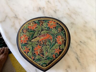 Magnificent  Bird Floral Embroidered  full leather  Jewelry Etc box. WoW