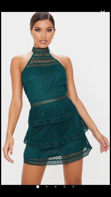 navy lace panel tiered bodycon dress