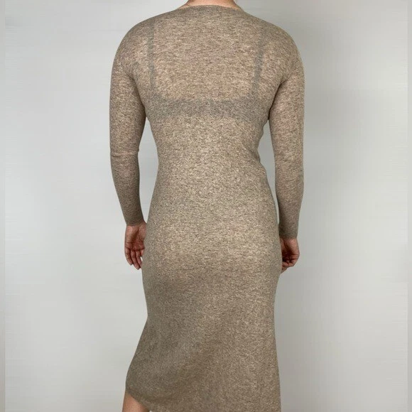 ZARA Wool Long Sleeve Maxi Dress Round Neck Fall Winter Soft Warm Tan Neutral - Image 2 of 4