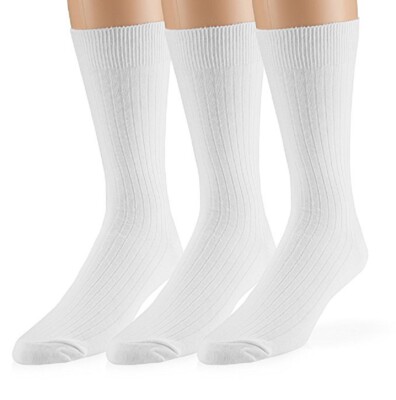 Men's 3 Pair Pack Wide Ribbed Mercerized Cotton Crew Socks