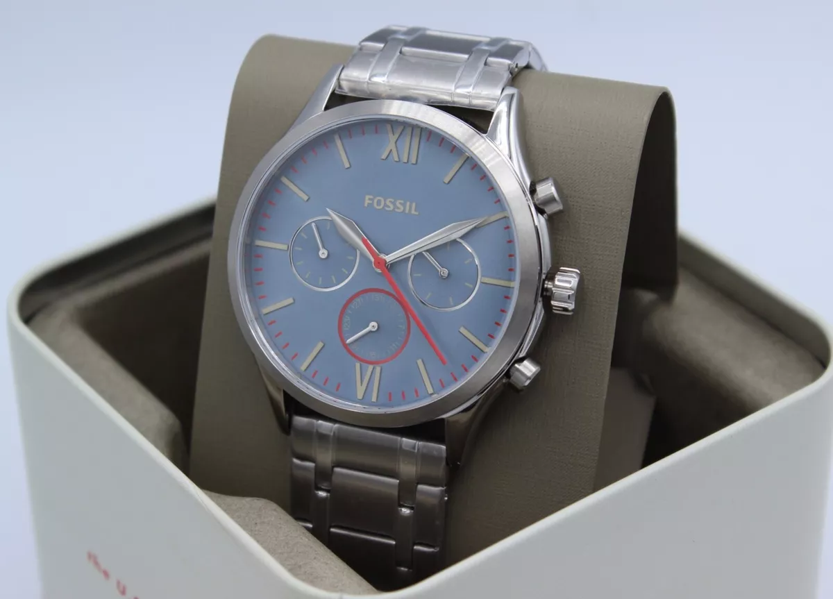 NEW AUTHENTIC FOSSIL FENMORE MIDSIZE CHRONOGRAPH BLUE SILVER
