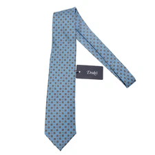 Drake's NWT Neck Tie in Light Blue with Orange/White Geometric Pattern 100% Silk