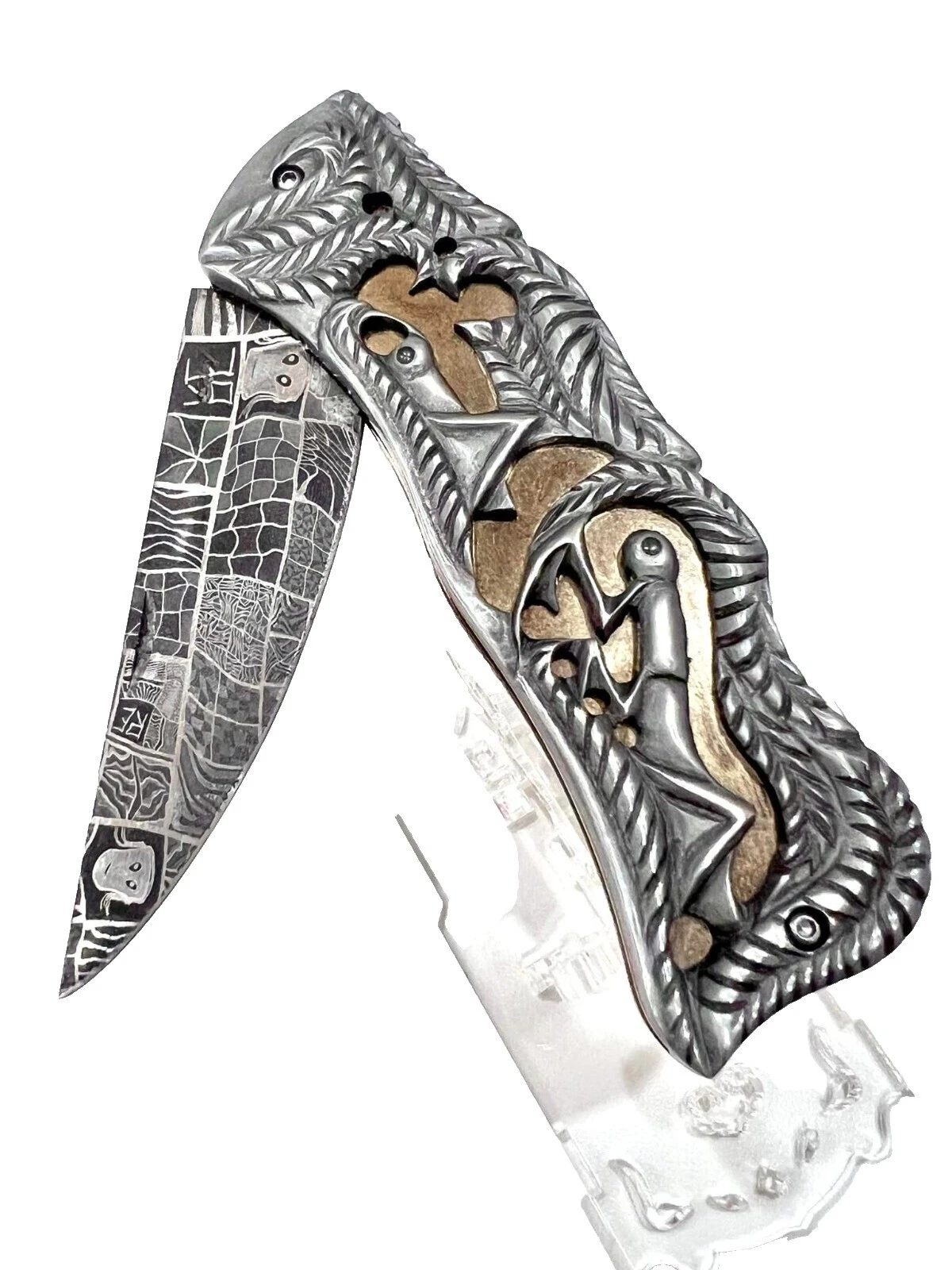 Mango de Titanio Damascus personalizado modernos de colección y cuchillos plegables hechos a mano