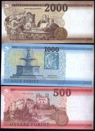 JUEGO HÚNGARO 3 PIEZAS 500, 1000, 2000 FORINT P-202-204 2016-2021 UNC - Imagen 1 de 2