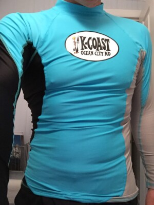 K-Coast Surf Shop L/S Swim Rash Guard Compression Shirt Men's XL Aqua Blue OCMD