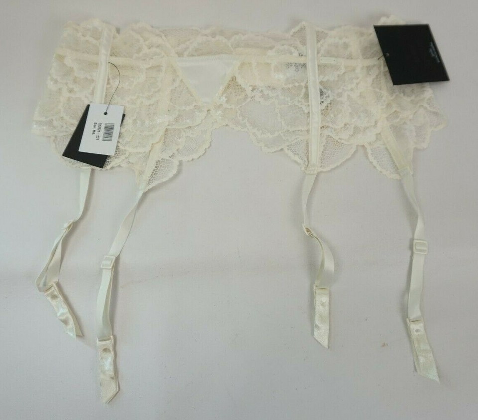 Calvin Klein CK Suspender Satin Stretch Lace Garter Belt Ivory Size M/L