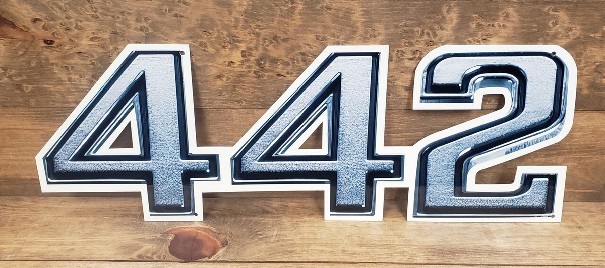 Oldsmobile 442 Silver Logo Flat Steel Wall Sign 40 x 14