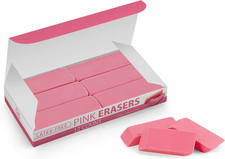 Pink Erasers, 12 Count Rectangular Eraser Bulk Pack, Latex Free Pink Pearl Erase